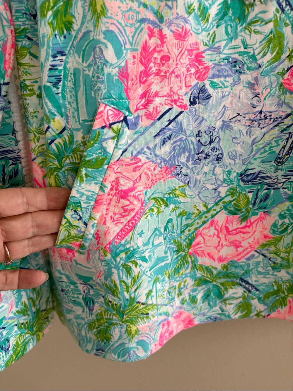 Lilly Pulitzer Teal and Pink Floral Half-Zip Pullover - Picture 6 of 12